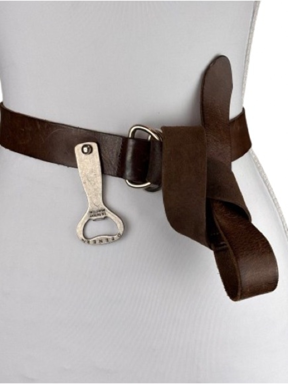 Thomas Bates Leather Belt Bottle Opener D Ring Brown USA Mens 38 40 Y2K